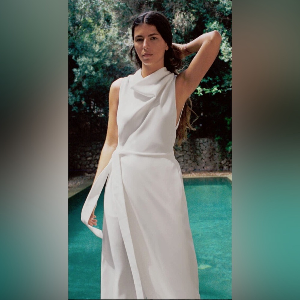 NWT ZARA White Wrap Cowl neck sleeveless Jumpsuit size Medium - Picture 5 of 8
